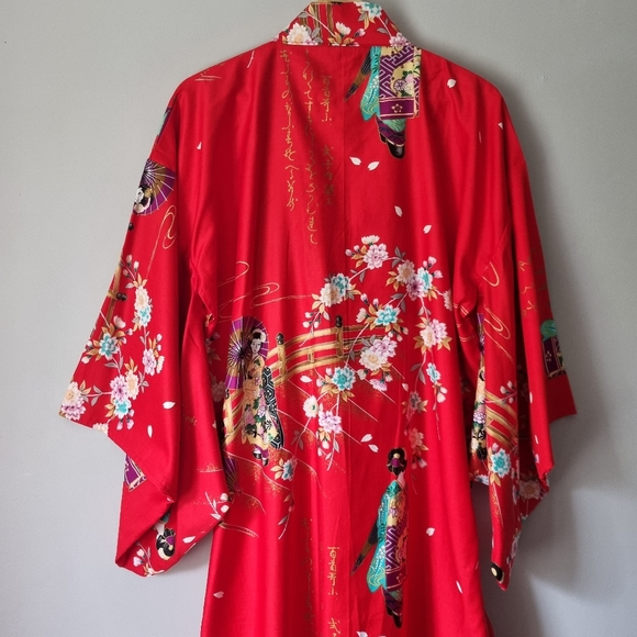 JUGUEMM Kimono Red Patterned Winged Sleeves Made in Japan Size Large - Picture 7 of 15